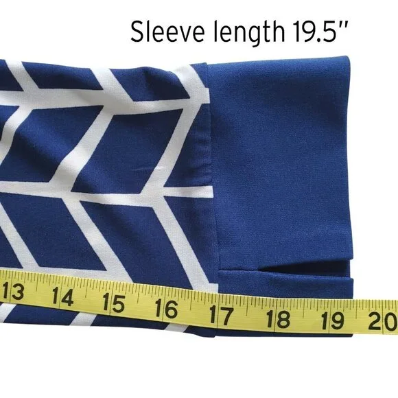 Donna Morgan Career Dress Blue & White Abstract Print with Self Tie Size 4 - Picture 16 of 16
